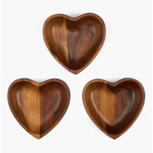 Ensemble de 3 petits bols en bois d'acacia de luxe en forme de cœur - Product Image 1