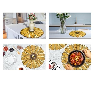 Handcrafted Beautiful <b>Beaded</b> Sunflower Design <b>Placemat</b> for Wedding Christmas & Family Gatherings for Parties - Product Image 6