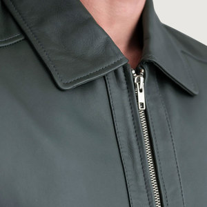 Men's Genuine <b>Leather</b> <b>Jacket</b> Turn-down Collar Zipper Closure Casual Autumn Style Solid Color Regular Fit - Product Image 6