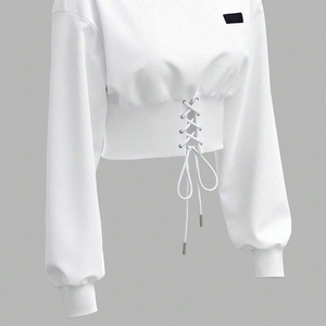 Dobladillo elástico deportes crop drop shoulder para mujer Sudadera con capucha entrenamiento gimnasio recortada sudaderas con capucha logotipo personalizado mujer Sudadera con capucha - Product Image 2