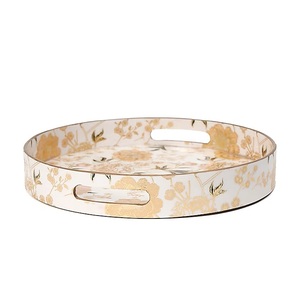 Handmade Golden Floral Printed Wooden Serving Tray for Restaurant, Eco-Friendly Round Shape Wooden Tray for Kitchen & Tabletop - Product Image 6