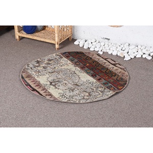 Alfombra de retales de lana Beige Vintage, alfombra de felpa Rectangular de 3x3 pies para sala de estar, dormitorio, Material de poliéster de 10mm de espesor, látex - Product Image 3