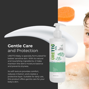 Loción corporal para bebés Uretto 200ml, loción hidratante para bebés con urea, vitamina E, aceite de manzanilla, glicerina, cuidado suave y calmante para la piel. - Product Image 4