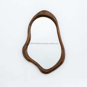 KALATRI Haryana Handmade Natural Wood Eco-Friendly <b>Lightweight</b> 4.0mm Thick Oval Art Deco Wall <b>Mirror</b> Unique Abstract Aesthetic - Product Image 1
