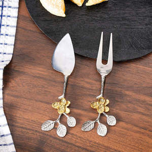 <b>Cheese</b> Tool Table Decorative <b>Cheese</b> Cutter and Slicer <b>Set</b> Stainless Steel Handmade Brass Flower Embossed Handle <b>Cheese</b> <b>Set</b> - Product Image 3