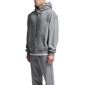 เสื้อโค้ทมีฮู้ดแบบมีซิปของผู้ชายผ้าคอตตอนสีพื้นเสื้อโค้ทมีฮู้ดกันลมแห้งเร็วไซส์ใหญ่พิเศษผ้าคอตตอน100% สั่งแห้งเร็ว - Product Image 3