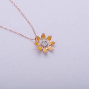 IGI Certified Lab Grown Diamond Yellow Enamel <b>Daisy</b> Flower Pendant in 9K Rose / Yellow & White Gold Cute Floral Pendant - Product Image 3