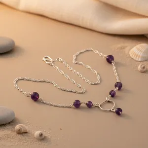 Collier en argent 925 avec perles d'améthyste pour femmes |   Bijoux en pierres précieuses |   Plaqué or |   Or rose - Product Image 1