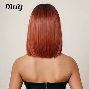 Olivia-DWY High Temperature Fiber Synthetic Hair 30-Inch Straight Orange <b>Wig</b> with Transparent Lace Front Bangs High Quality - Product Image 2