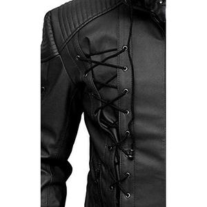 Veste d'hiver de motard noire élégante de haute rue avec capuche en cuir de peau de mouton lacets Hip Hop et veste à capuche de moto à fermeture éclair - Product Image 3