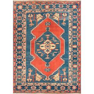 Tapis en laine noué à la main Nuray Blue Pae-1195 9x12, motif rectangulaire à médaillon pour la décoration de la maison et du salon - Product Image 1