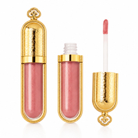 Tube de brillant à lèvres de luxe à effet martelé doré, marque privée, logo personnalisé, sceau royal vintage, vente en gros, fournisseur de maquillage OEM, faible MOQ