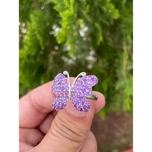 Bague Papillon en Argent 925 avec Améthyste Naturelle, Micro-Pavé et Plaqué Or 18K – Bagues Tendance pour Cadeaux - Product Image 2