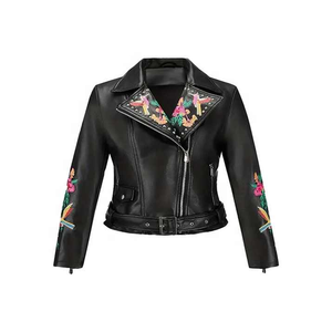 Veste de sport en peau de mouton brodée de fleurs pour femmes, blazer, coupe régulière, manches longues, hiver, tendance, respirante, séchage rapide - Product Image 1
