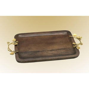 Plateau de service en bois élégant fabriqué à la main avec accent de feuille d'or Plateau décoratif rond pour hôtel ou restaurant en vente - Product Image 2
