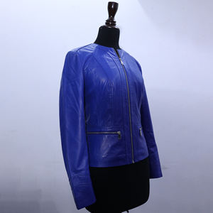 Chaqueta de Cuero Azul Cortavientos a Precio de Fábrica para Mujer, Chaqueta de Cuero Informal para Mujer a un Precio Razonable - Product Image 3