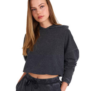 Survêtement en molleton de coton lourd de couleur gris de haute qualité personnalisé à la mode Lavé à l'acide Pull à capuche pour femmes Survêtement pour femmes - Product Image 3