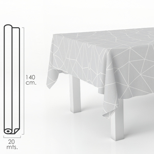 Tovaglia antimacchia in olio di gomma, rotolo da 140 cm. x 20 metri. Geometrico Grigio - Product Image 1