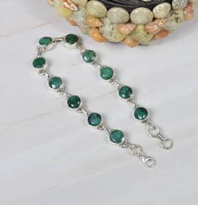 Green Emerald 925 Sterling <b>Silver</b> Tennis <b>Adjustable</b> <b>Bracelet</b> Faceted Gemstone May Birthstone Party Gift Her 9 Stone Rhodium - Product Image 3