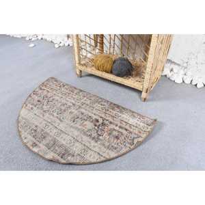 Alfombra vintage, alfombra turca redonda de 2.5x1.5 pies, alfombra beige marrón con motivos de plantas y árboles - Product Image 3