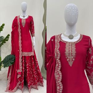 Costume élégant Sharara pour femmes avec broderie Idéal vêtements ethniques pour les mariages, les festivals et les occasions spéciales - Product Image 2