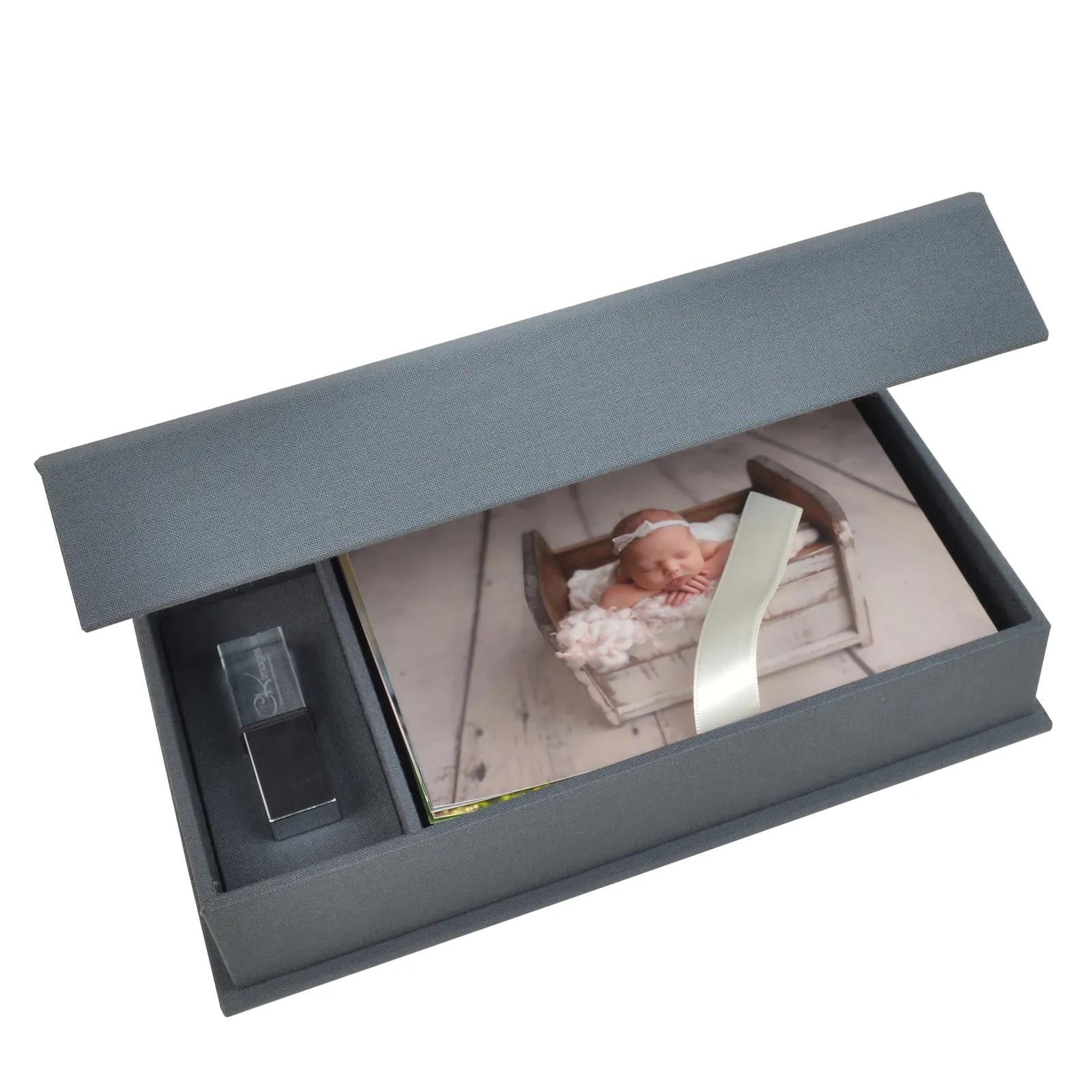 Linho foto caixa com slot USB Apresentação caixa para foto impressão 4X6 ou 5x7 ou 8x10 foto caixas