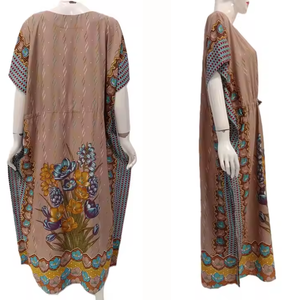 Casual Simple Floor-Length Floral Sweet Oversized Kaftan Short Sleeve <b>Dress</b> Drawstring Elastic Waist High Premium Rayon - Product Image 5