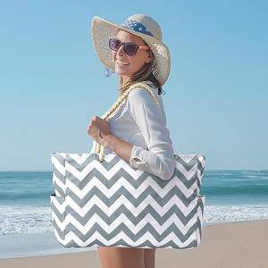 Sacs de plage imperméables de couleur unie fabriqués au Vietnam pour femmes, grand sac fourre-tout à fermeture éclair, résistant au sable, grande capacité pour la piscine - Product Image 1