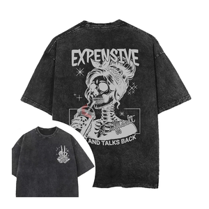 เสื้อยืดผ้าฝ้าย100% โอเวอร์ไซส์สำหรับผู้ชายเสื้อแนวสตรีทแวร์ฟอกสีแบบวินเทจ - Product Image 4