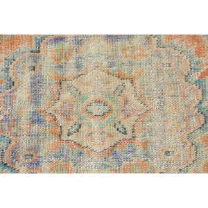 Tapis en laine oriental turc vintage de 3,2 pieds x 3,2 pieds, motif patchwork bleu orange avec support en latex pour décor de salon, tissage plat - Product Image 5