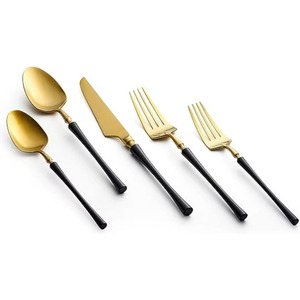Poignée de couleur noire Couverts en acier inoxydable plaqués couleur or Couverts allant au lave-vaisselle pour la maison Restaurant Hôtel Utilisation Ensemble de 5 - Product Image 5