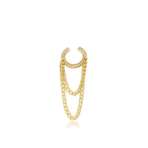 Chain Design CZ Stone Shape <b>Cartilage</b> Earrings Turkish Wholesale 925 Sterling Silver Jewelry - Product Image 4