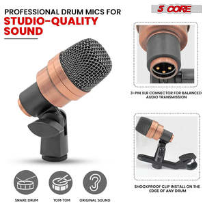 Microphone de batterie 5 cœurs XLR filaire unidirectionnel pour tom et autres instruments de musique, en cuivre - Product Image 5