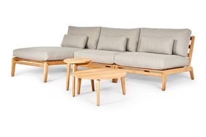 Ensemble de canapé chaise longue d'extérieur moderne en bois de teck massif avec finition coussin de couleur naturelle pour le salon - Product Image 3