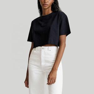 Custom Essential Ladies Drop Shoulder 100% algodón Boxy Gym camiseta Femmes fabricante recortada camiseta para mujer - Product Image 3