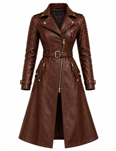 Abrigo Midi de Cuero Genuino para Mujer de Primera Calidad, Manga Larga - Product Image 6