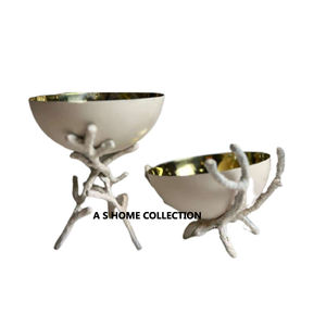 Flor decorativa de metal de acero inoxidable Calidad Premium Decoración para el hogar Cuencos de frutas secas Cacahuete chapado en oro y Juego de 2 cuencos - Product Image 3