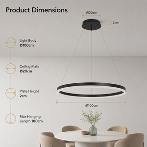Lámpara de araña moderna de metal con anillo, 57W, tricolor, regulable, con control remoto y altura ajustable para comedor y sala de estar - Product Image 3