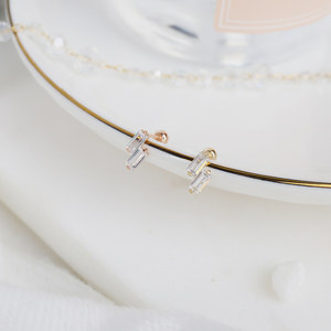 Orecchini alla moda da donna con taglio quadrato in zirconio cubico in oro 14k con orecchini a bottone all'ingrosso di gioielli K-gioielli di base per gioielli - Product Image 4