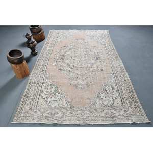 Alfombra turca Vintage Beige Blanco 5,4 X 9.3ft Lana y piel Patrón de retales de tejido plano para decoraciones de sala de estar - Product Image 1