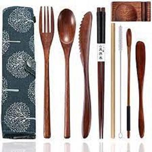 Juego de Cubiertos de Madera Orgánica Ecológica con Diseño Grabado, Juego de Cubiertos Vintage de Grado Alimenticio, Vajilla de Venta Caliente - Product Image 3