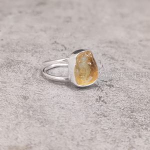 Bague pour femme en pierre brute, citrine naturelle, pierre de naissance de novembre, double bande, en argent sterling 925 - Product Image 3