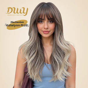 Katelynn PLUS Nouvelle perruque synthétique sans colle MiraScalp, longue, dégradé gris-brun, coupes dégradées, style ondulations lâches, dentelle transparente - Product Image 2