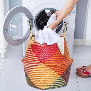 Folding <b>seagrass</b> straw clothes <b>basket</b> multi functional sea grass belly <b>baskets</b> home accessories - Product Image 4