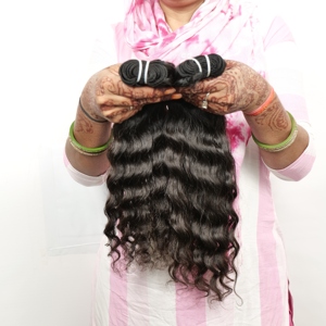 100% vente en gros vendeur vierge brut naturel noir couleur ondulé non traité temple indien extensions de cheveux humains - Product Image 4