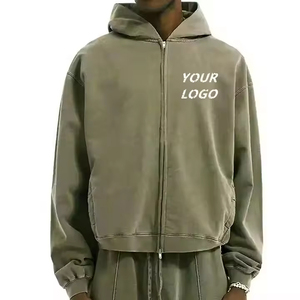 Sudadera con capucha unisex de forro polar con cremallera, logotipo bordado, hombros caídos, ajuste holgado para hombre, ideal para invierno, precio de fábrica, proveedor. - Product Image 1