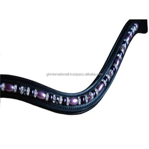 Banda de piel con cuentas de amatista Multicolor, diseño personalizado, canal vacío incrustado, banda superior de cuero, para cejas de caballo, doma ostentosa - Product Image 3