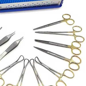 Ensemble d'instruments chirurgicaux mineurs manuels, ciseaux à manche doré, porte-aiguilles, pinces, pince à épiler, acier inoxydable, certifié CE, classe II - Product Image 4