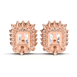 Boucles d'oreilles clous en diamant taille radiant double halo 1,24 carat, or jaune, blanc et rose 9K, fermoir à vis, bijoux de luxe pour mariée - Product Image 3