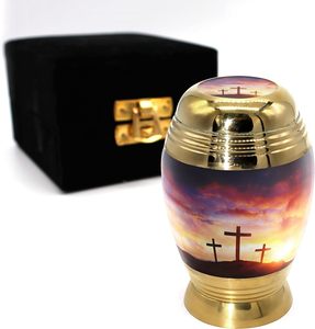 Urne funéraire en laiton de style américain Logo personnalisé Petite urne bleue avec boîte en velours Fournitures funéraires en gros - Product Image 6